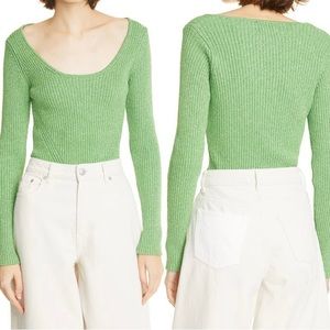 GANNI Marl Scoop Neck Sweater in Flash Green Size S